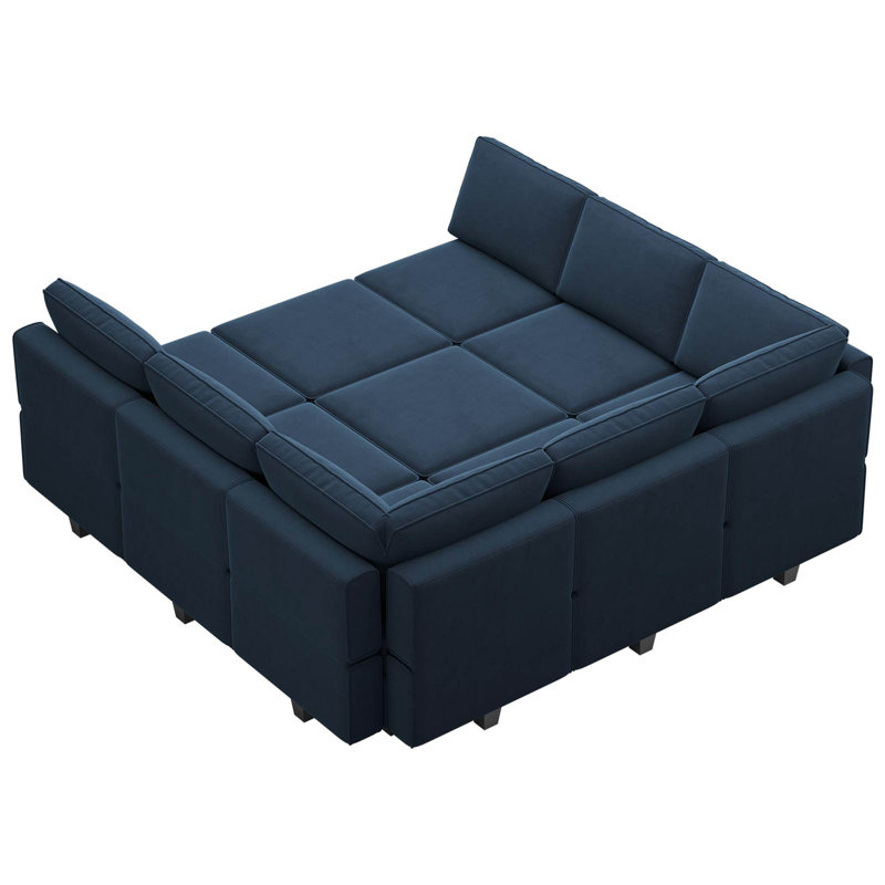 Canapé-lit modulaire réversible en velours Wylodene, Velours bleu