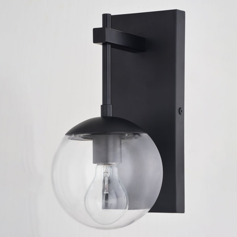 Applique murale d'extérieur contemporaine noire matte 1 lumière H 12 po Davidson en métal durable, abat-jour en verre transparent, compatible avec les DEL, utilisable pour une porte d'entrée de patio ou de garage