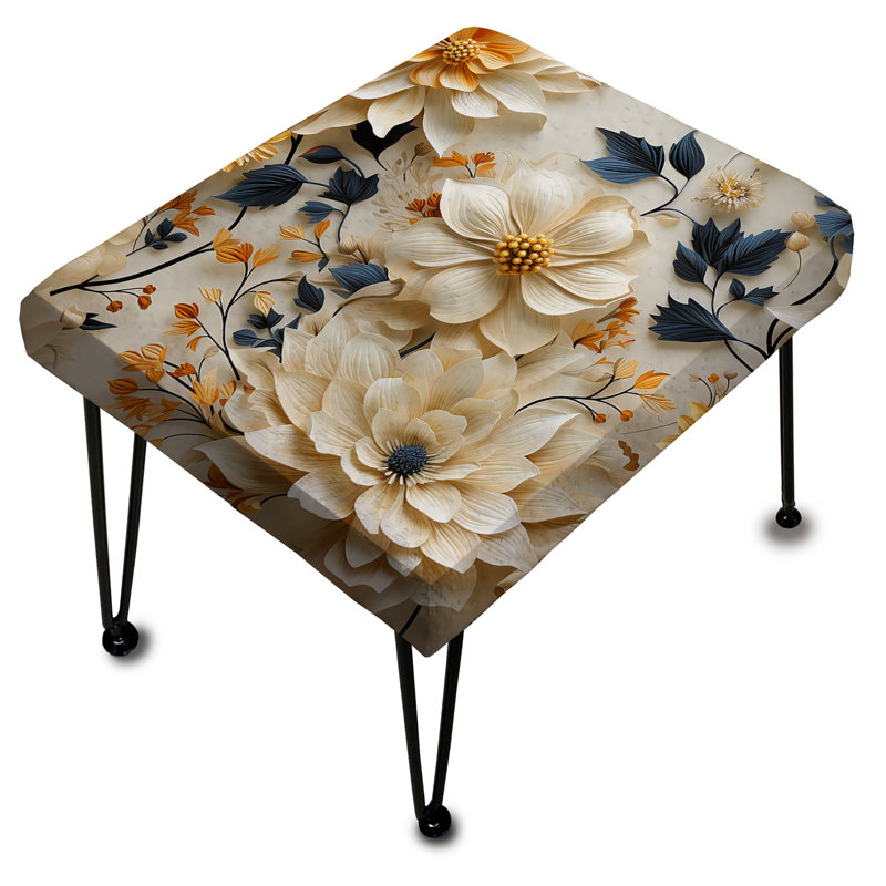 Mosaic Inspired Floral Serenity - Floral Rectangle Ottoman