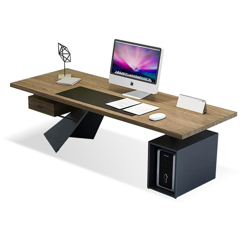 Couleur du bois + bois massif rectangulaire noir + bureaux en fer, H 29,53 po x l 94,49 po x P 39,37 po
