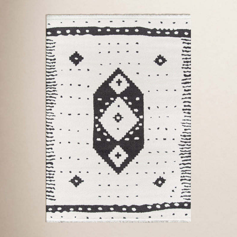 Metro Ivory Black Geometric Rug, Runner 2'3" x 7'6"