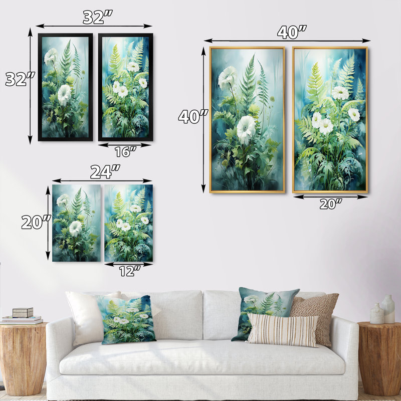 Impression de fougère romantique «Ferns Romantic Impression» - 2 pièces, Cadre noir, H 40 po x l 40 po