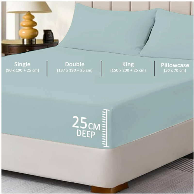 Super Dreamer Fitted Sheet Pack of 2 Solid Colour Polyester Bed Sheets - Single Double King Size Machine Washable, Single