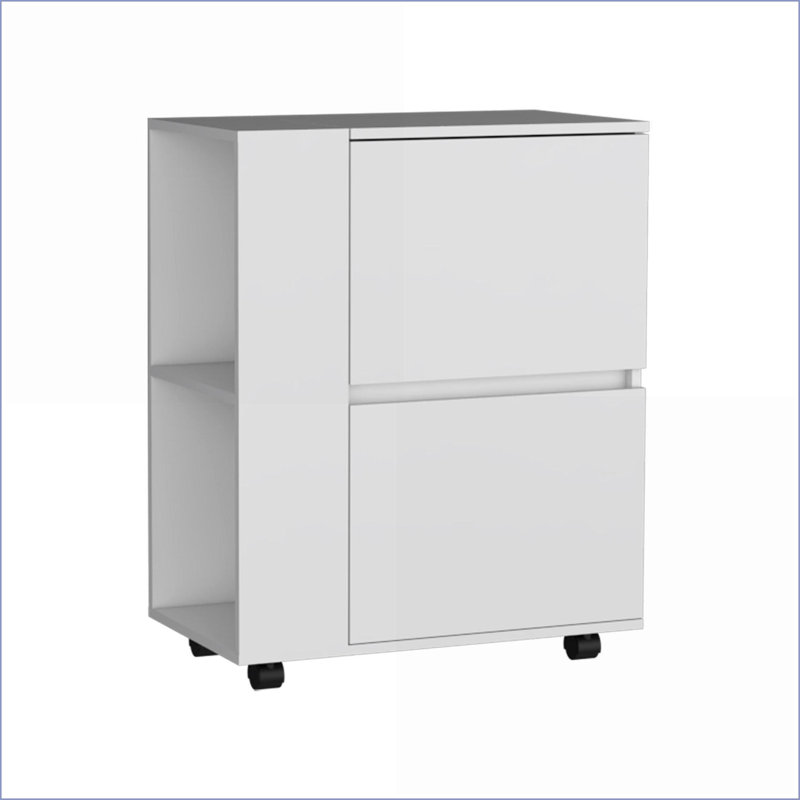 Chariot-bar | Design moderne avec 2 armoires rétractables 2 tablettes ouvertes | H 32,2 po x l 14,7 po x P 25,8 po | Blanc neige | Bois d'ingénierie | Espace de vie principal