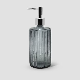 16 Oz Blue Glass Soap Pump Dispenser Bronze Square Silver farm decor  Mouthwash