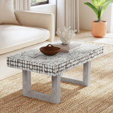 Handmade Coconut Shell Mosaic Coffee Table – Rustic Farmhouse & Coastal Style Rectangle Accent Table With White Patina Finish