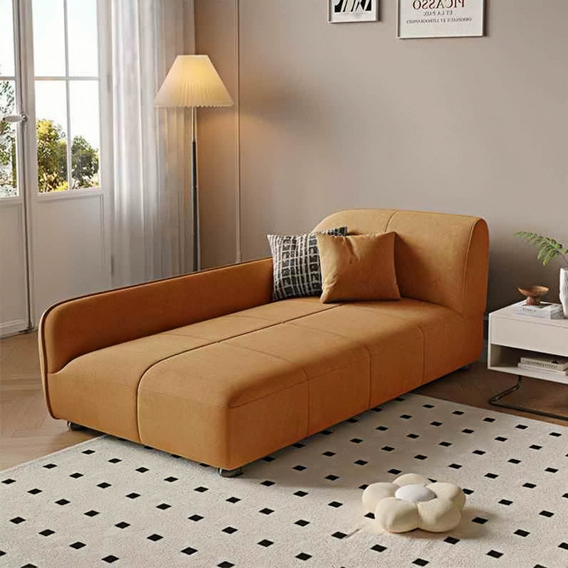 Méridienne moderne et simple en bois massif, Accoudoir à droite (vu de face), Orange chaud