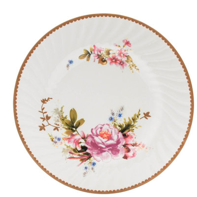 Rabia 10.5-inch Porcelain Dinner plate, floral embossed (set of 6)