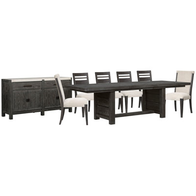 Extendable Trestle Dining Table With 4 Side Chairs 2 Upholstered Side Chairs And Sideboard