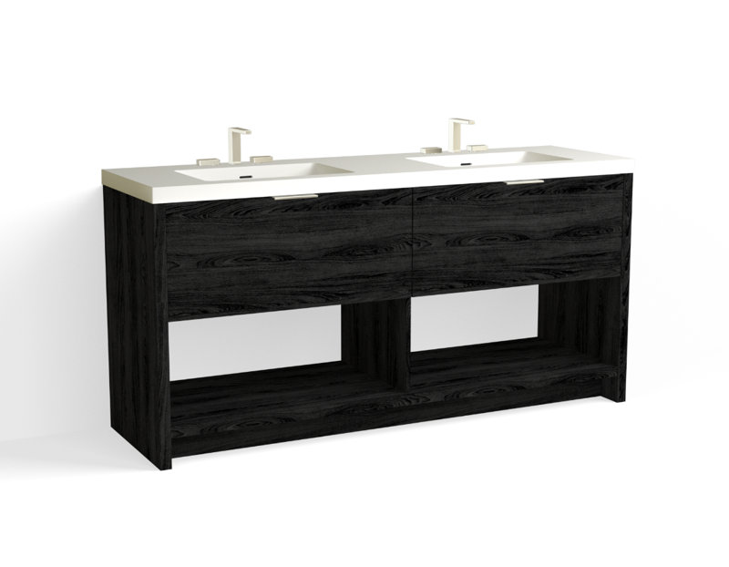 Vista 72" W Freestanding Double Bathroom Vanity, White Matte, Charred/Polished Nickel, 8" Widespread