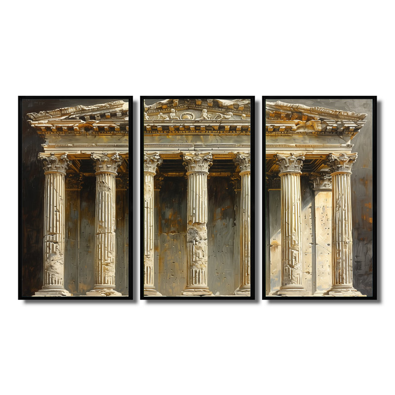 Ensemble de décorations murales Beige Roman, H 28 po x l 36 po x P 1 po, Toile avec cadre flottant noir