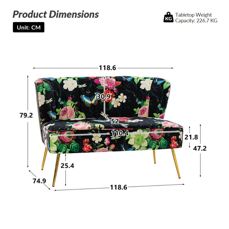 Millersburg Country Upholstered 2 Seat Sofa with Channel Tufted Back, Black