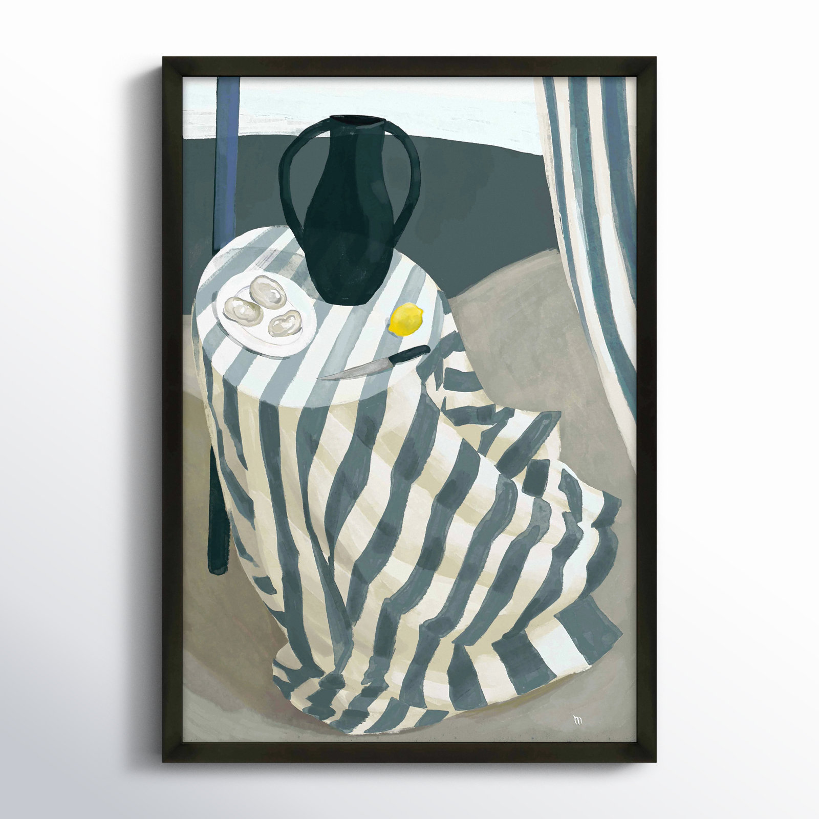 Oysters At The Beach by Marco Marella For Studio M, Black Framed Paper, 14" W x 20" H
