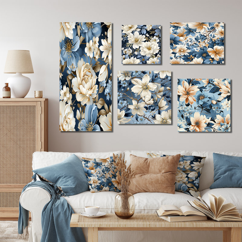 Daigre - Ensemble de 5 impressions murales florales, Toile tendue
