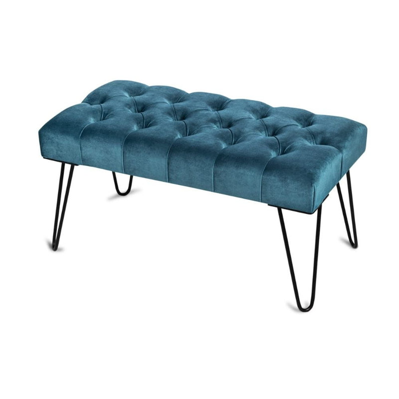 Velvet Upholstered Bench, Sea Green, H40 x W120 x D40cm