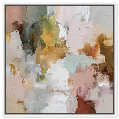 «Swirl of Joy IV», reproduction d'art sur toile Taupe Boho par Art Remedy, cadre blanc, 40 x 40