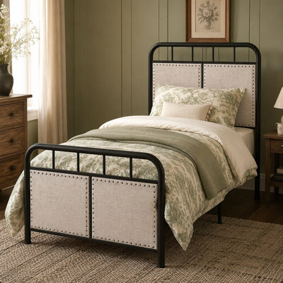 Linen Upholstered Platform Metal Bed Frame with Fabric Headboard and Footboard, a Durable and Comfortable Solution for Any Bedroom