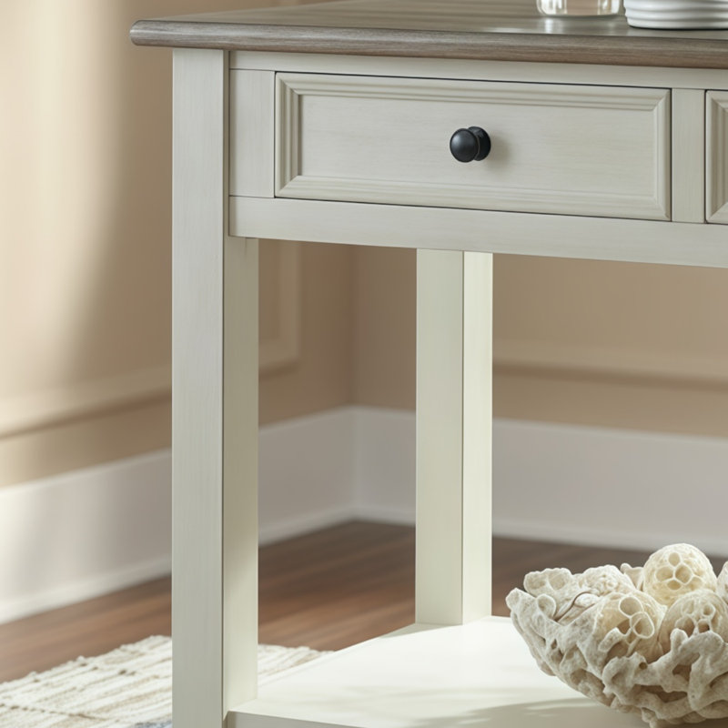 Retro Farmhouse-Style Two-Tone Rectangular Sofa Table, White