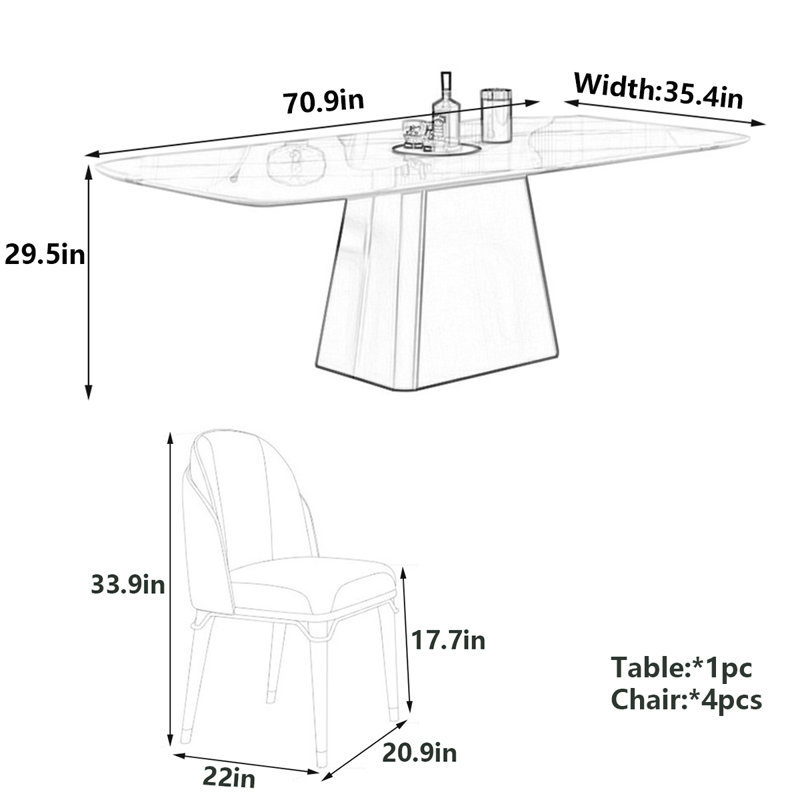 Table de salle à manger Modern Rock, H 29,5 po x L 70,9 po x l 35,4 po