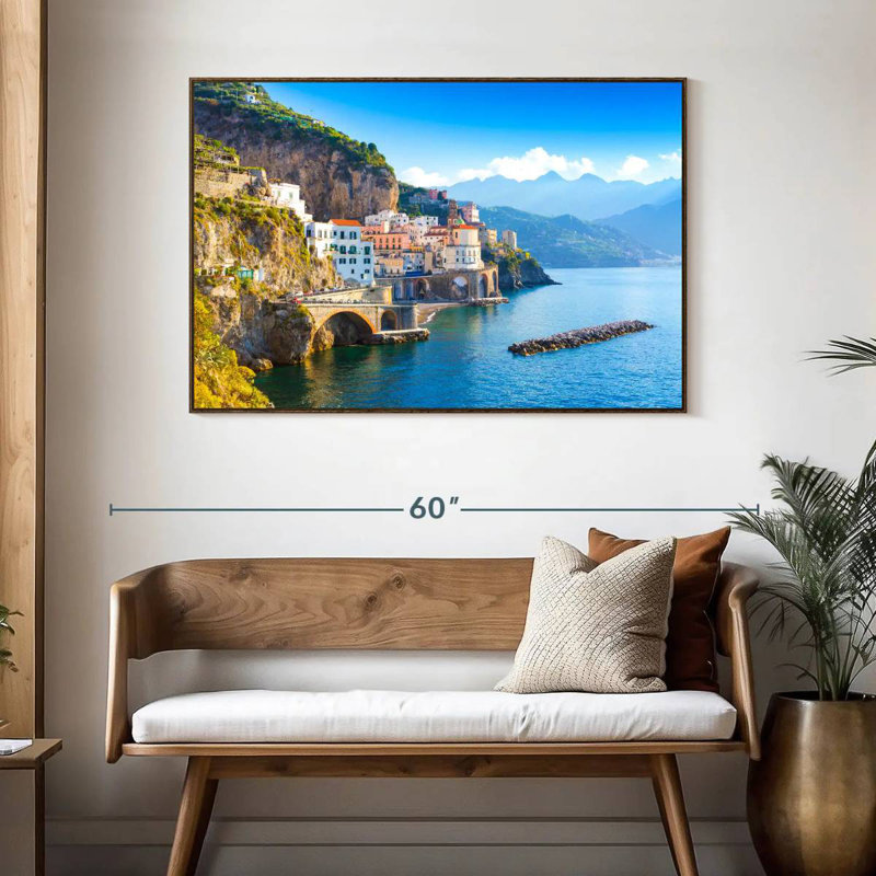 Lumière du jour sur la côte d'Amalfi, 46 po x 31 po, Cadre flottant noyer