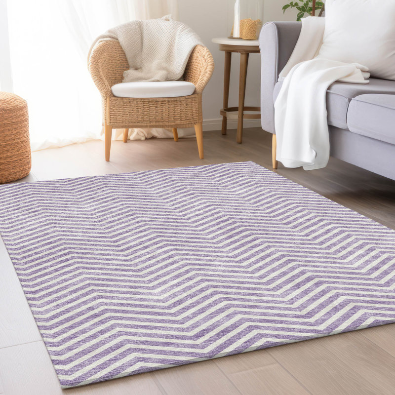 Tapis lilas Prisco lavable à la machine de qualité supérieure, Rectangulaire 8 pi x 10 pi