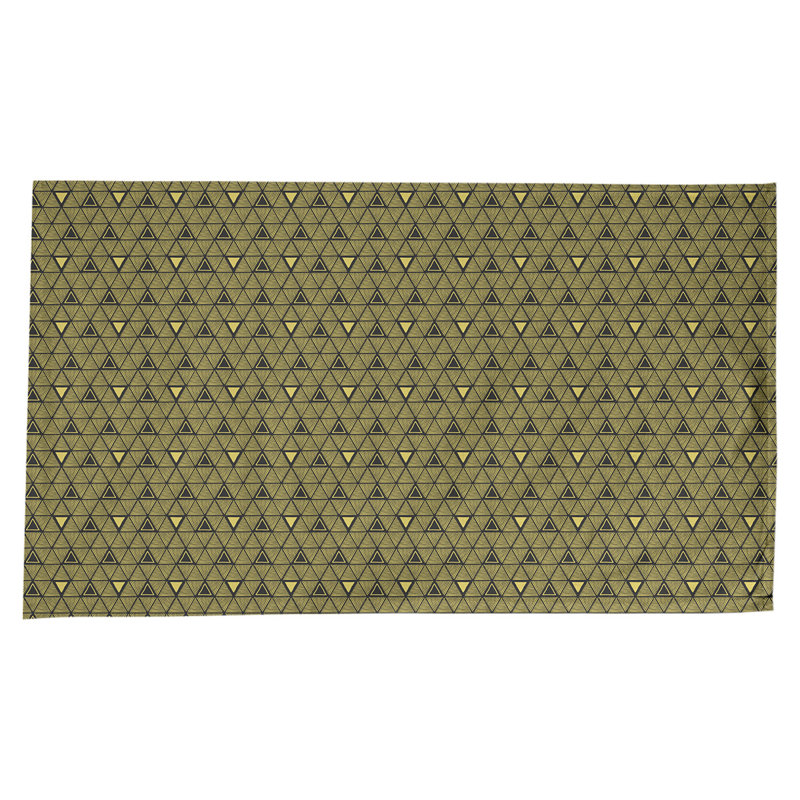 Nappe géométrique en coton - Triangles dessinés à la main, collection Jordao, lavable à la machine, Jaune / noir
