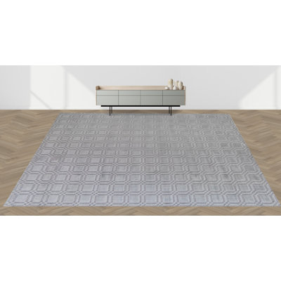 Tapis géométrique en lin argent / gris