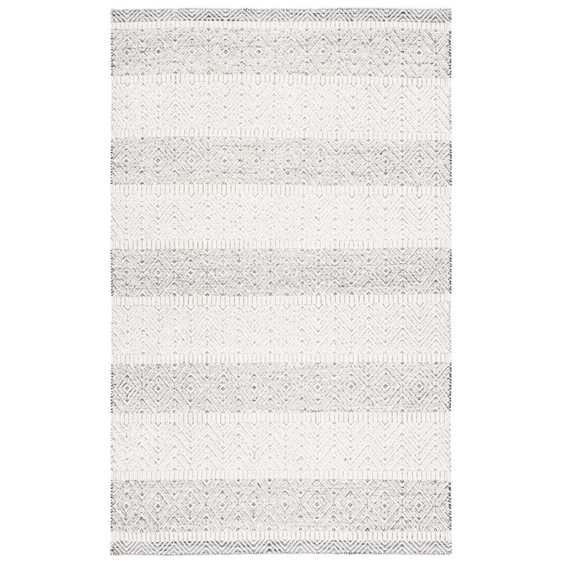 Tapis ivoire / gris en laine / coton tissé à la main Martha Stewart 9606, Rectangle 9 pi x 12 pi