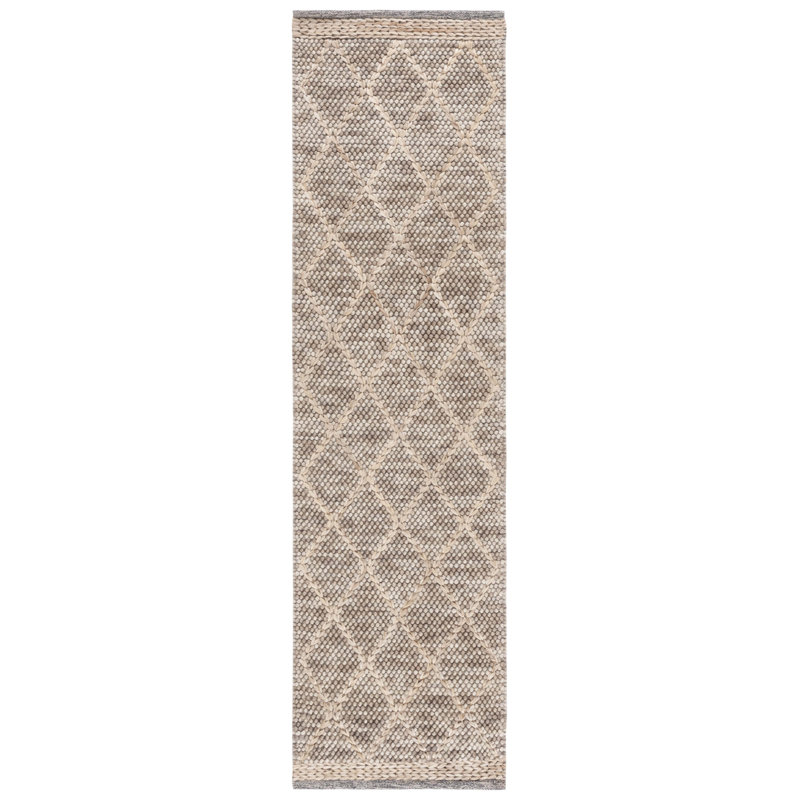 Fabeha Hand Woven Wool/Cotton Geometric Rug in Brown/Natural, Runner 2'3" x 8'