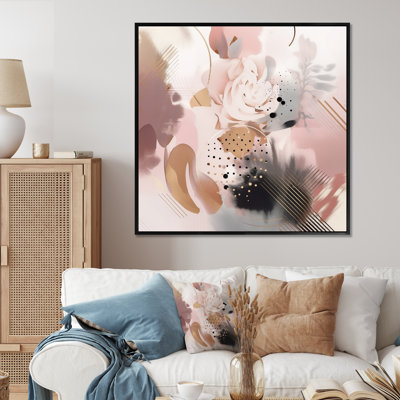 Rose rose et rayures complexes III - Formes modernes, impressions sur toile transitionnelles