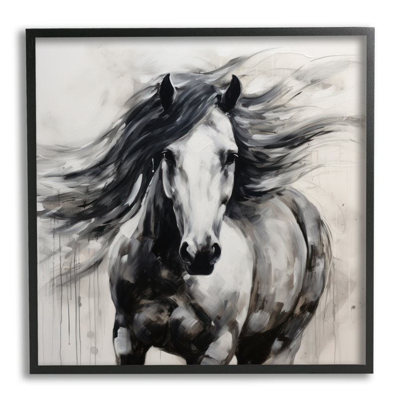 Abstraction du cheval noir, H 17 po x l 17 po x P 1,5 po, Giclée encadrée noir minuit