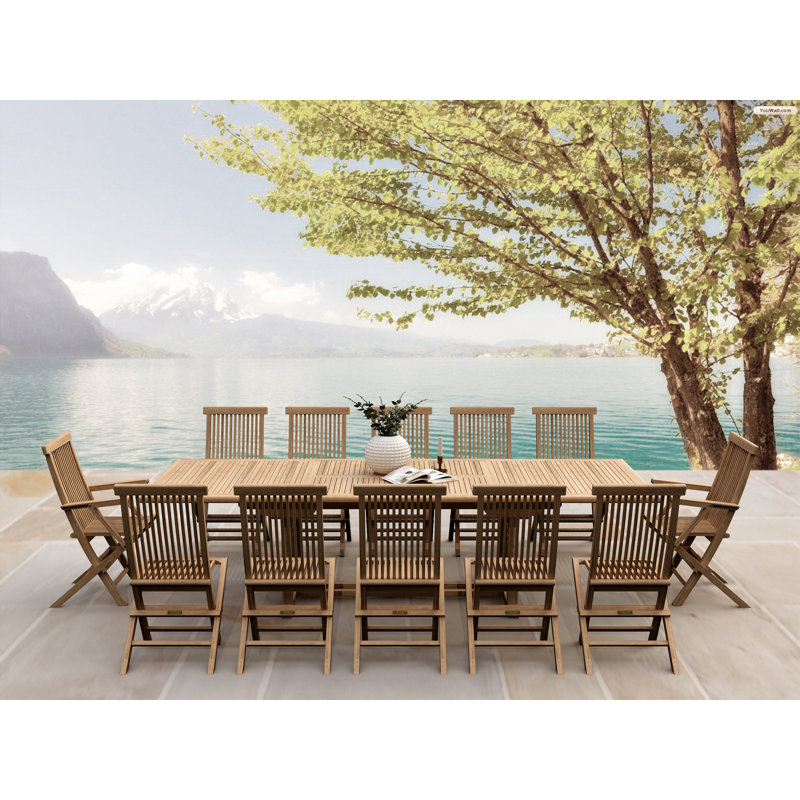 Natural Teak 13-Piece Outdoor Dining Set for 8-12 People
