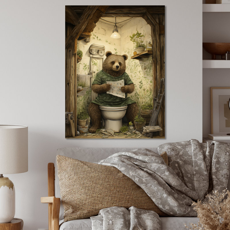 Bears Bathroom Break 2 - Toilette, art mural en métal, H 20 po x l 12 po x P 1 po