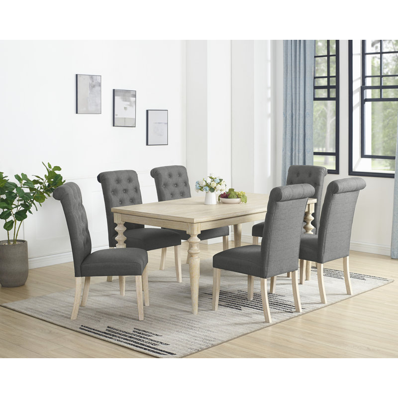 Ensemble de salle à manger 5 pièces à pieds tournés avec 4 chaises capitonnées, 7, Gris foncé / beige