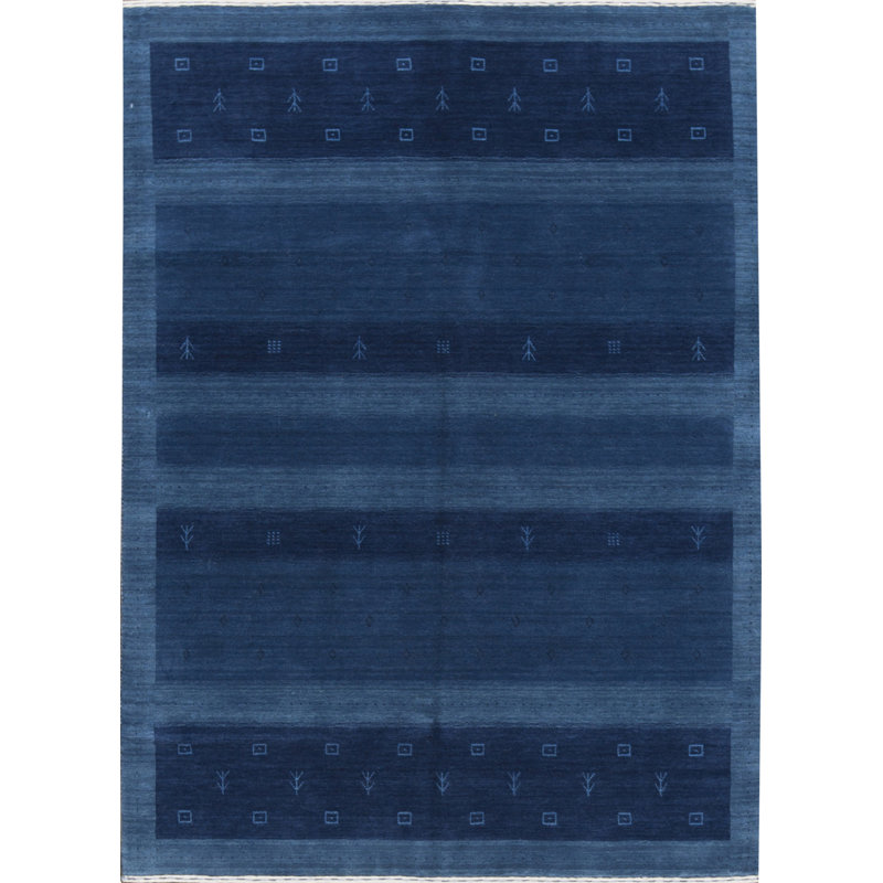 Gabbeh Wool Geometric Area Rug in Navy/Blue, Runner 2'6" x 8'