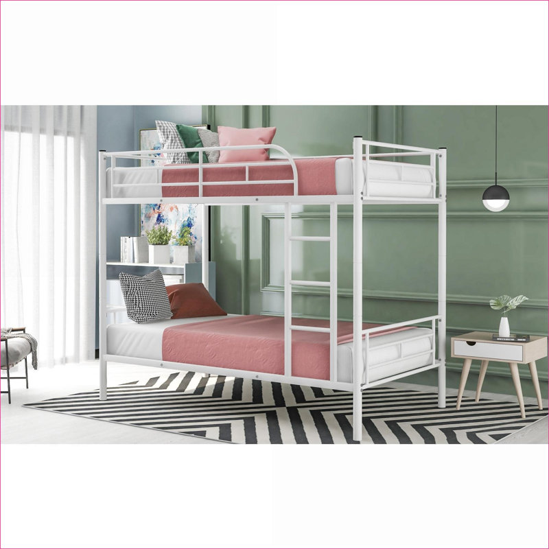 Lit superposé simple au-dessus d'un lit simple en métal, aucun sommier requis, lit robuste pour petite chambre d'amis, blanc