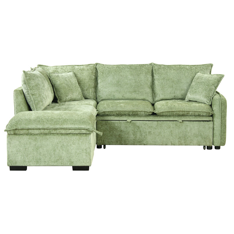 82.67"Convertible Sofa Bed Sectional Sofa Sleeper L-Shaped Sofa With A Storage Ottoman, Green Chenille