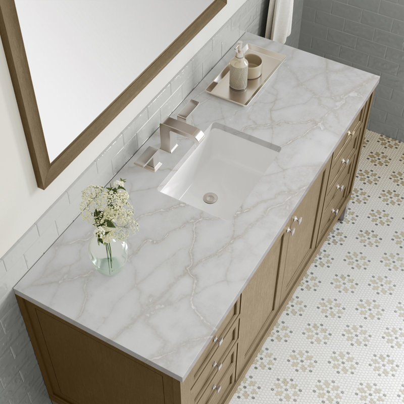 Chicago 60"W Single Vanity W/ Freepower Wireless Charger, Victorian Silver, Walnut Whisper