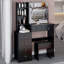 Meuble-lavabo de 37 po avec tabouret de taille moyenne 37 po + tabouret rembourré, très grand miroir coulissant à droite, rangement multi-couches à grande capacité, commode pratique et pratique, convient aux espaces moyens-910630559