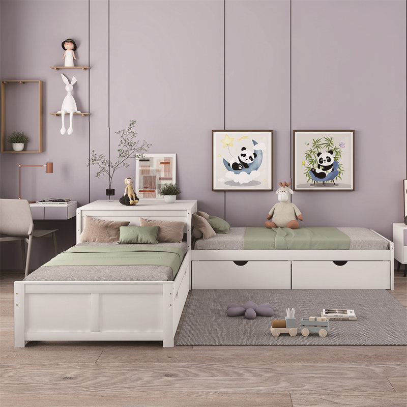 Lit plateforme simple avec rangement en L, Blanc