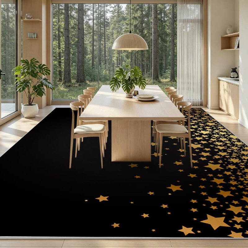 Tapis d'intérieur doré lavable à la machine avec étoiles étoile de Noël, Rectangle 71 po x 98 po