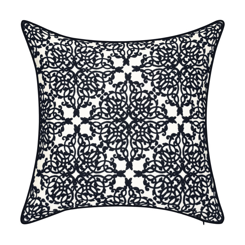 Embroidered Throw Pillow, Black