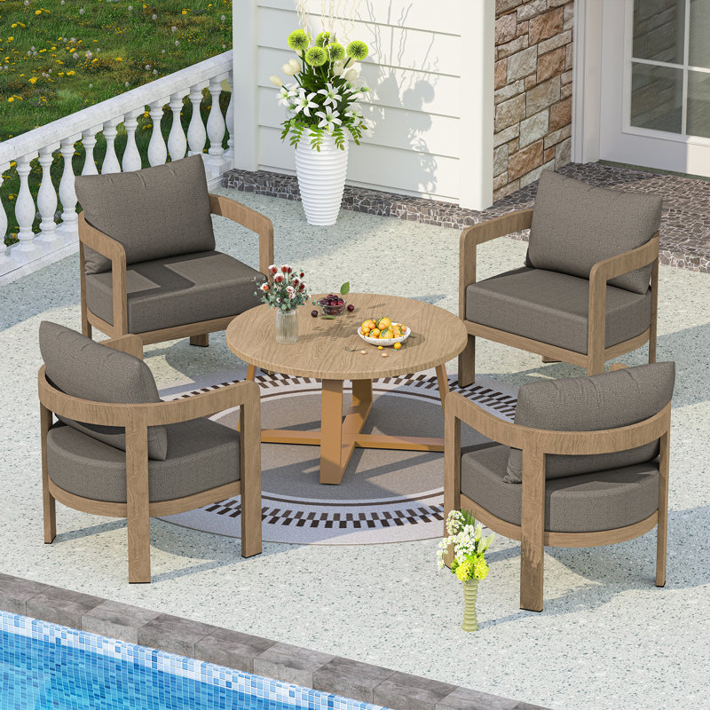 5 Pieces Modern Metal Patio Conversation Set with 6" Thick Cushions, Gray