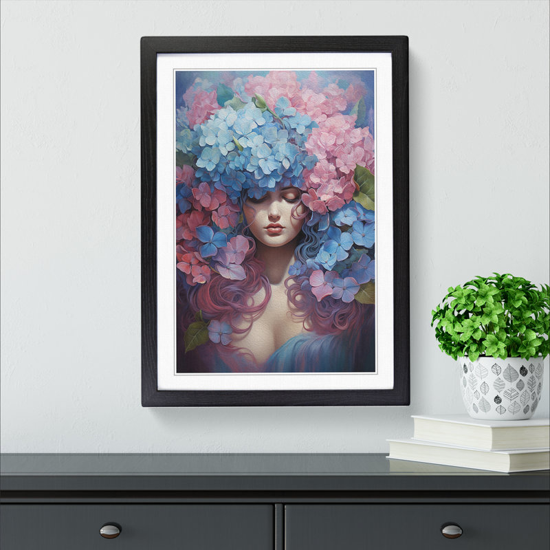 Hydrangea Symbolism - Framed Print, 64cm H x 46cm W x 2cm D, Black Framed
