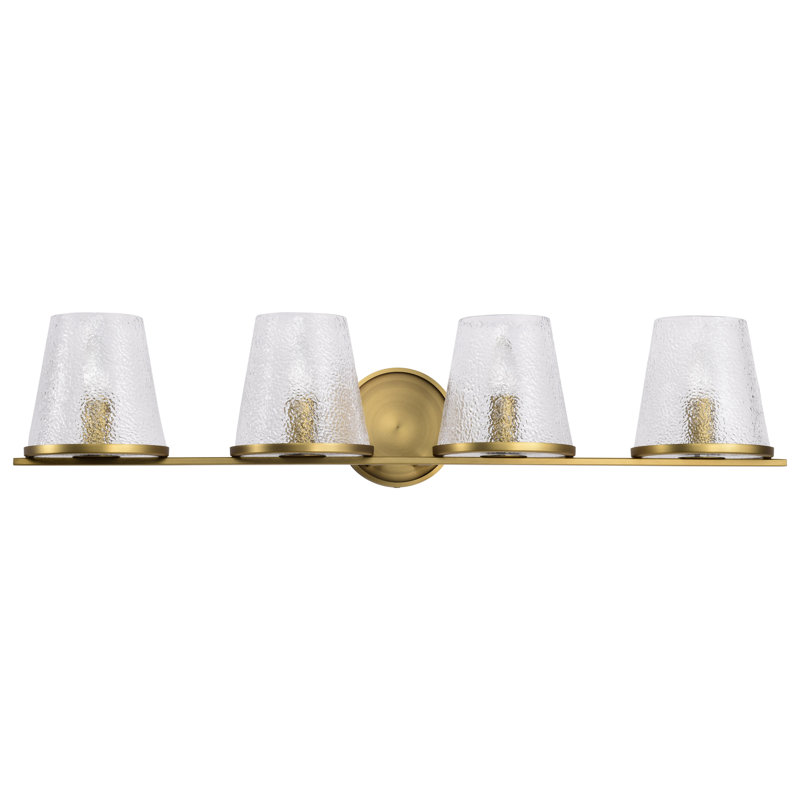 Coiffeuse Sluis - Verre martelé, 32 po de largeur, Laiton rétro, Quatre lumières