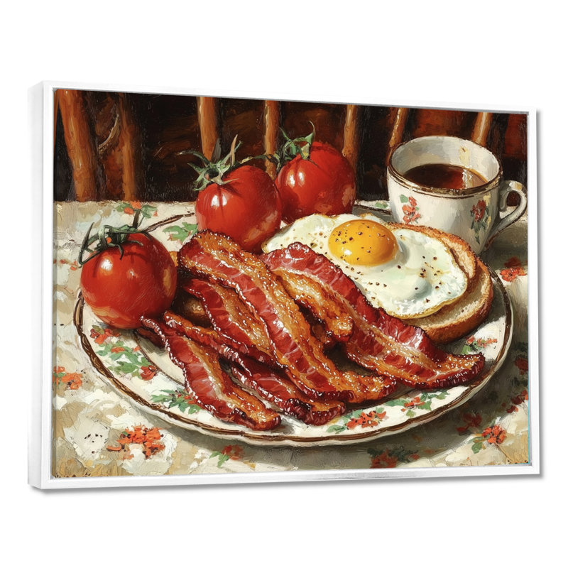 1950 s, petit déjeuner américain rétro - art mural petit déjeuner, H 16 po x l 32 po, Cadre flottant, Blanc