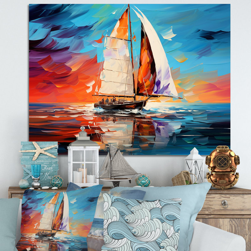 Voilier abstrait maritime I, H 34 po x l 44 po x P 1,5 po, Toile tendue