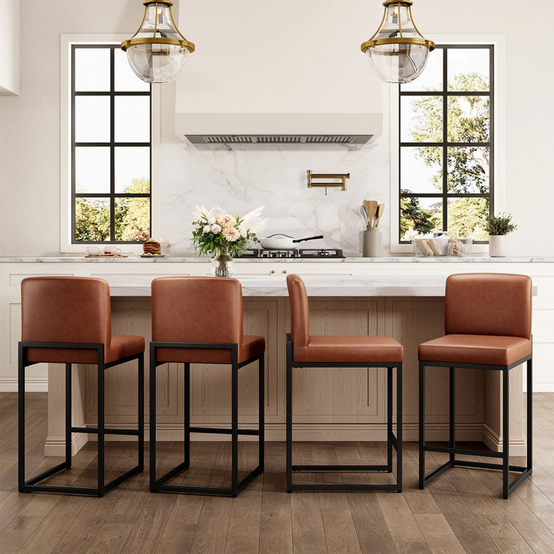 Tabouret de comptoir rembourré brun de 24 po avec pieds antidérapants et structure en métal pour cuisine Boise