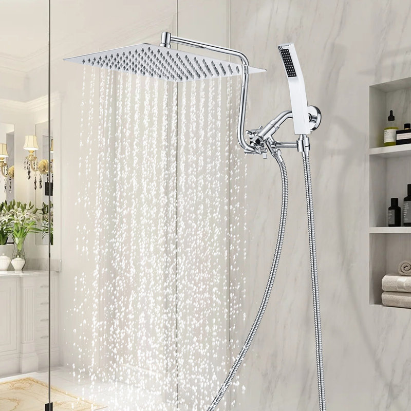 Extra Large Rainfall Shower Head Swivel Extension Arm With Handheld Spray Chrome, Chorme