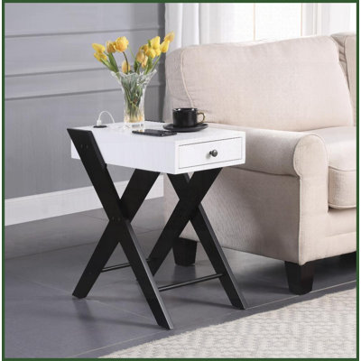 Blanc moderne Table basse noire rectangulaire avec port USB Tiroir coulissant pour salon